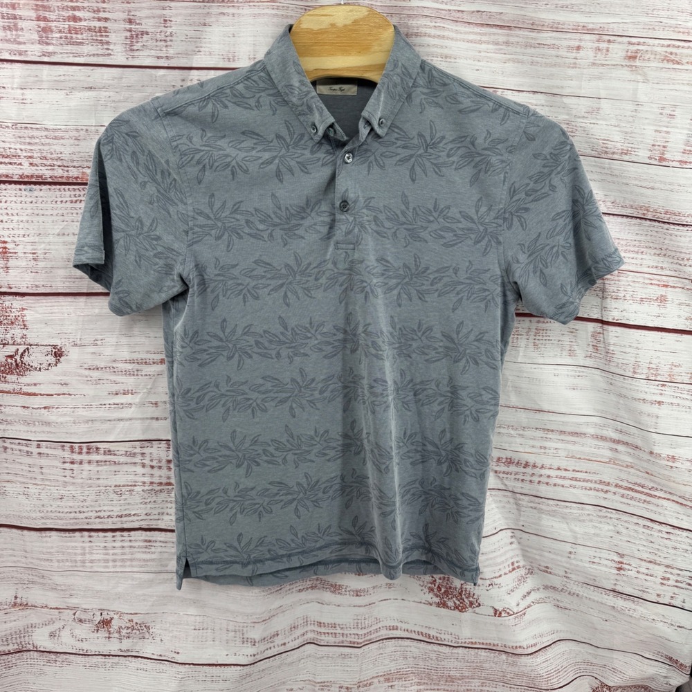 Linksoul‎ Polo Shirt Mens Large Leaf Print Gray Recycled Cotton Blend Golf
